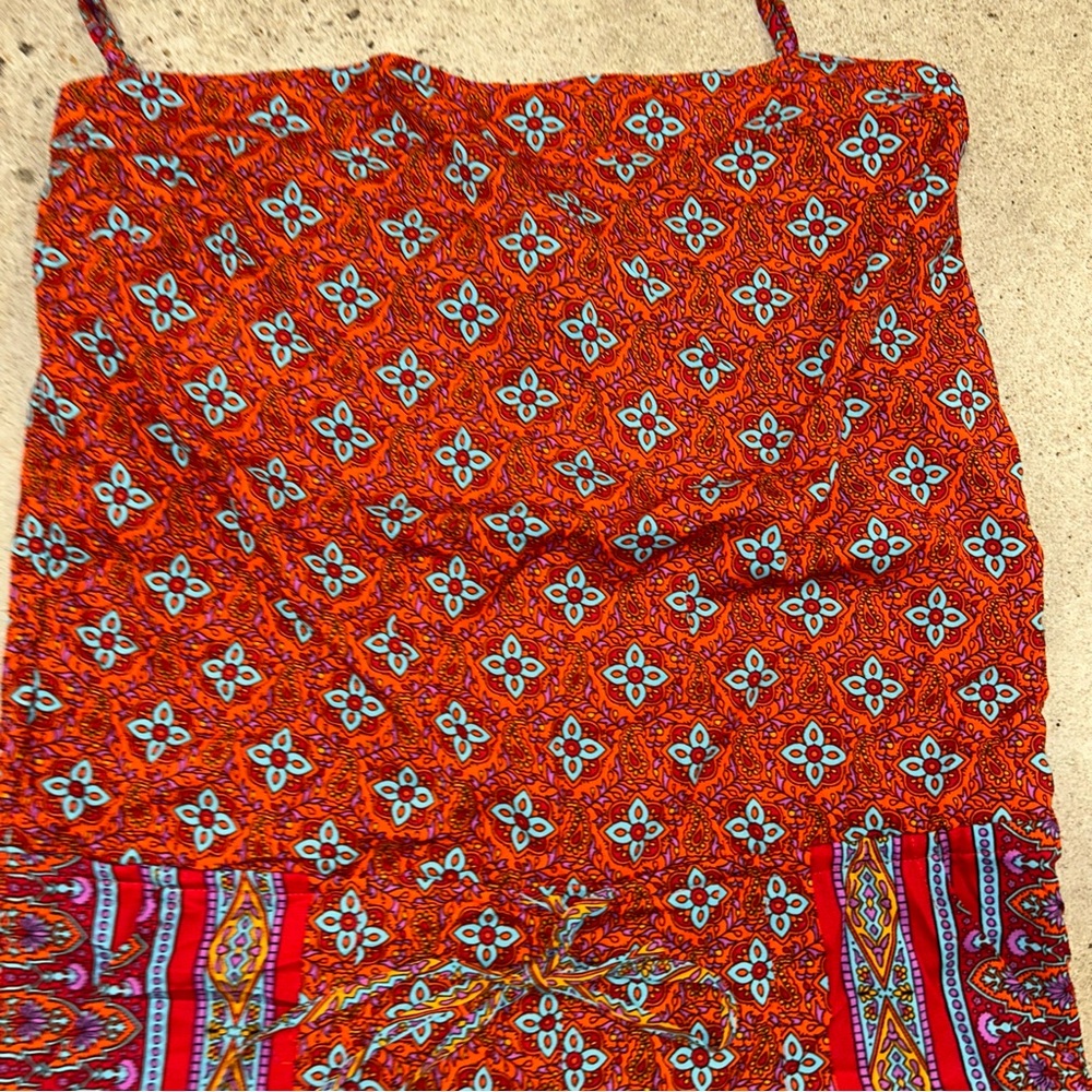 Earthbound Trading Co Orange Blue Boho Strapless Tube Top Romper Pockets Large - Picture 5 of 6